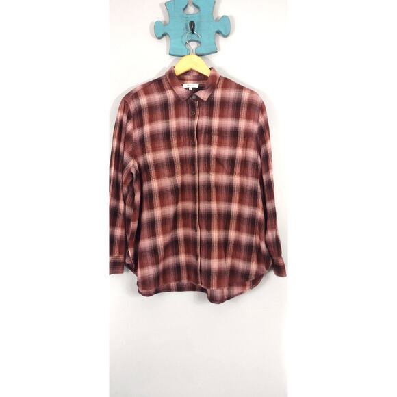 Madewell Womens Pink Plaid Button Front Shirt XL - Picture 1 of 13